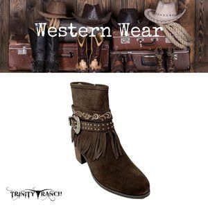 Trinity Ranch Western Leather Suede Booties